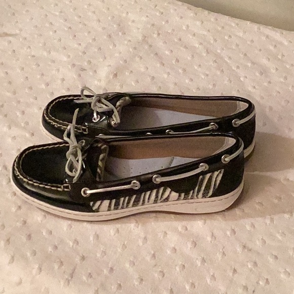 N N B Sperry top slider black & white sequins zebra leather shoes # 7.5 M. - Picture 5 of 9